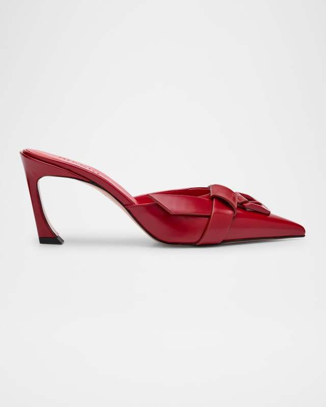 Buckle Shiny Vegan Leather Comma-Heel Mules